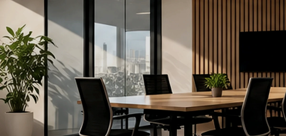 Contemporary meeting room set up for collaborative software planning
