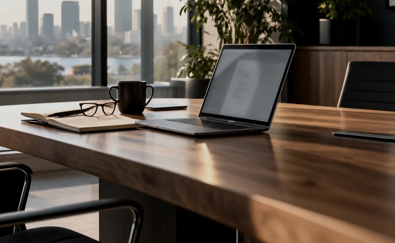 Illustrative bright modern workspace prepared for a planning conversation